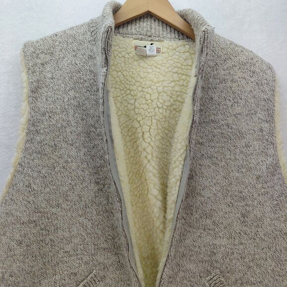 VTG Winona Knit Sweater Vest Men XL Beige Wool Full Zip Thick Heavyweight Sherpa - Picture 5 of 11